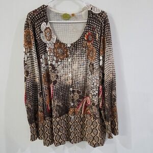 Womens Cardigan Size 2X Floral Beaded Sequin Pearl Button Art Abstract